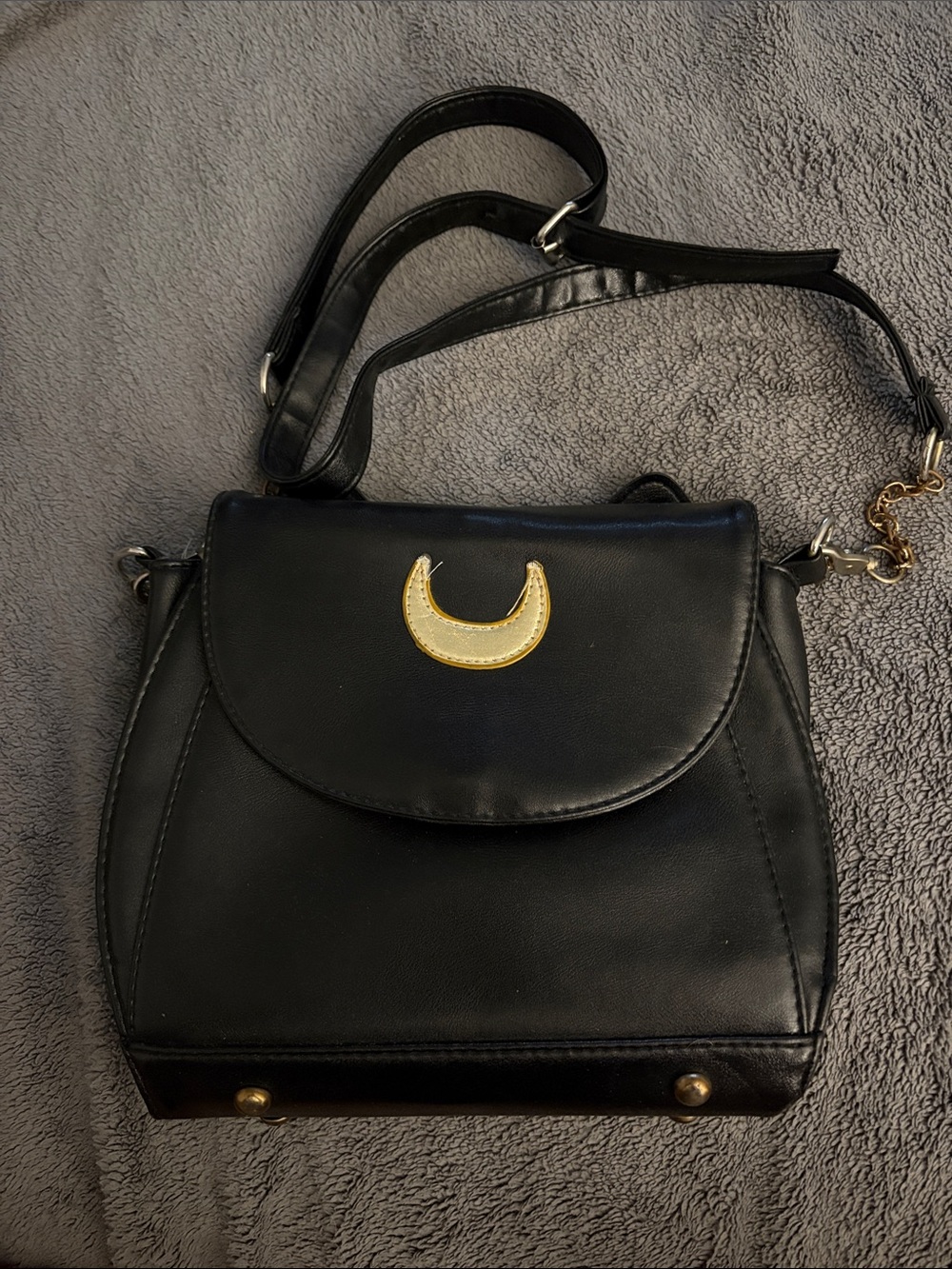 Black Crescent Accent Crossbody Bag - Women's Shoulder Purse